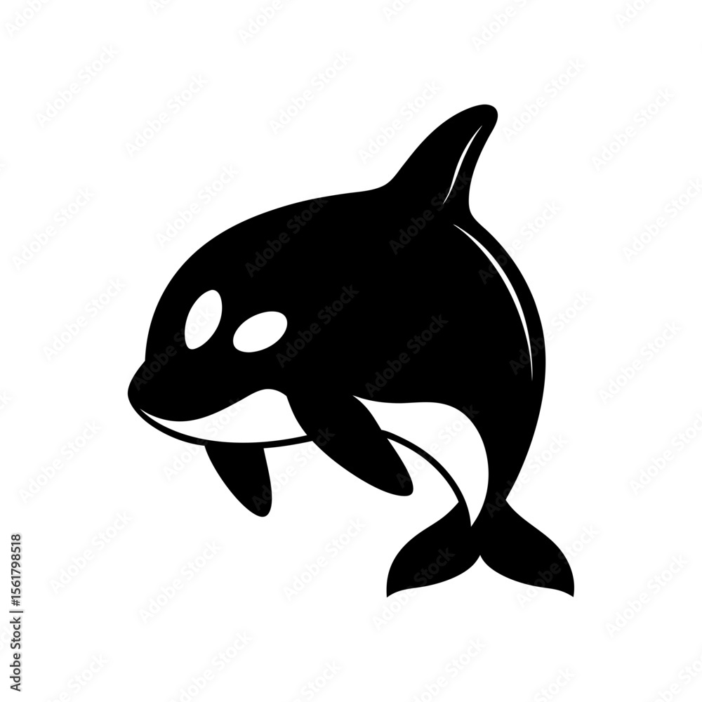 Naklejka premium Orca head full black silhouette black and white sea mammal vector illustration