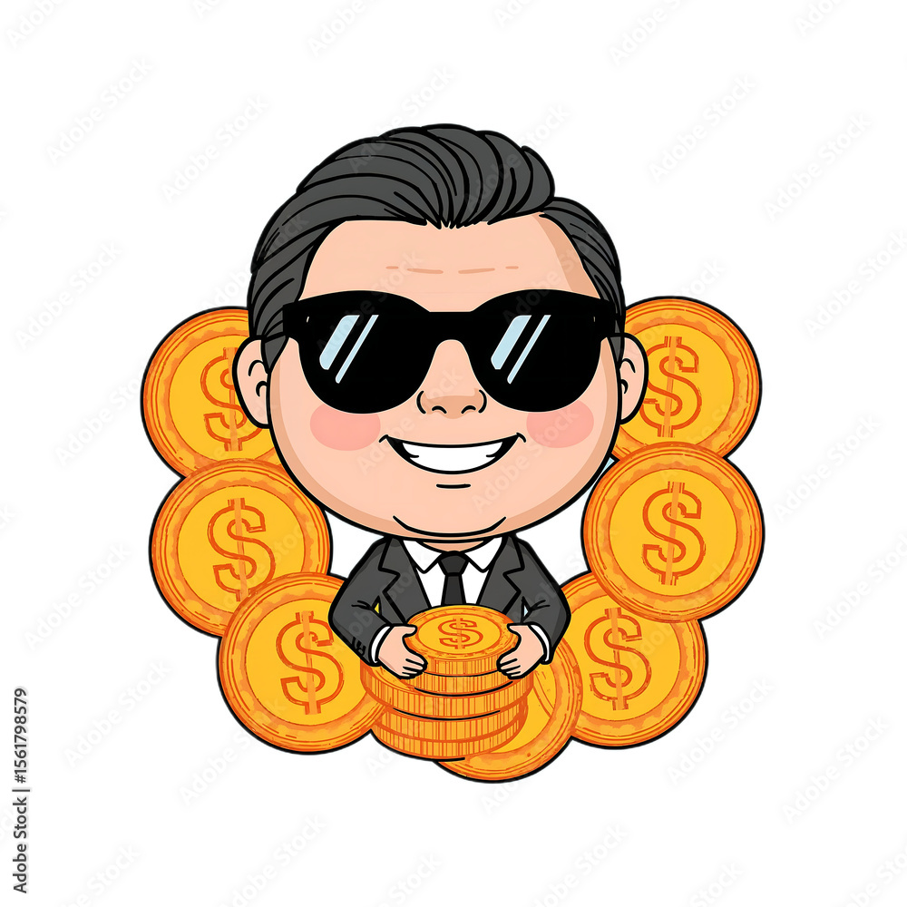 Cartoon Character Holding Gold Coins Illustration Cartoon Character Holding Gold Coins Illustration