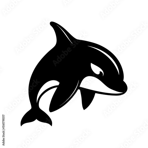 Orca head full black silhouette killer whale marine predator vector illustration