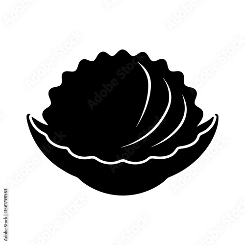 Oyster shell full black silhouette marine shell shape vector illustration
