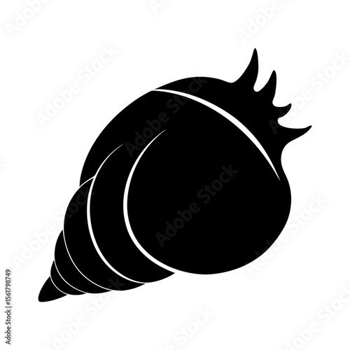 Sea snail shell full black silhouette ocean mollusk shell vector illustration