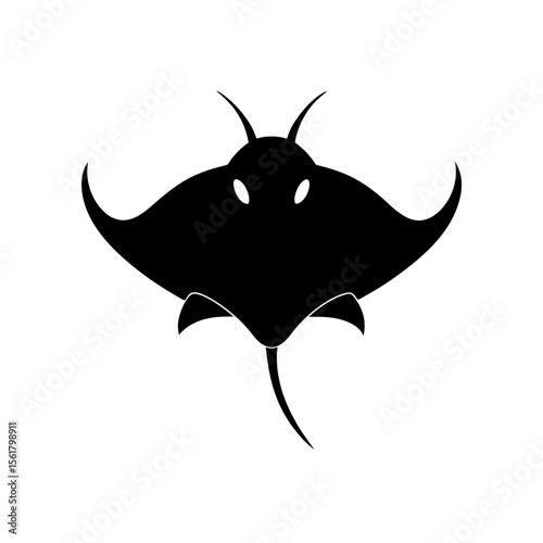 Stingray head full black silhouette underwater glider vector illustration