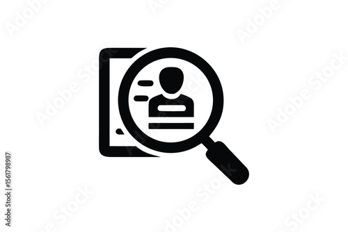 Magnifying Glass Examining Candidate Profile:  Recruitment, HR,  Job Search,  Personnel Selection,  Modern Flat Icon.