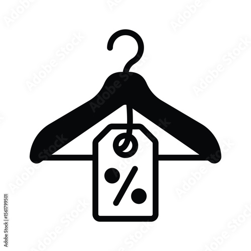 Clothing sale tag on a hanger, icon in glyph style