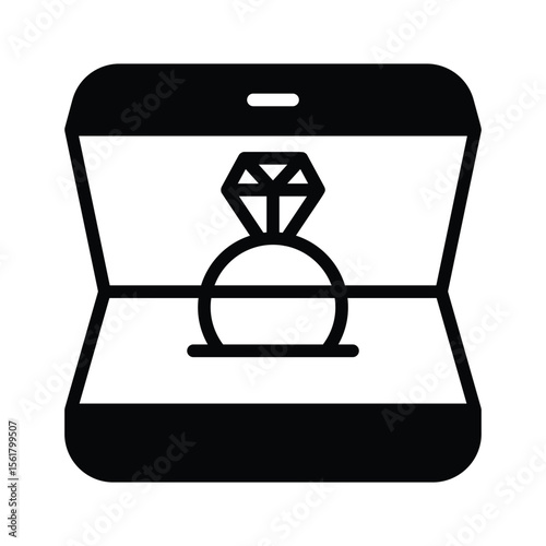 Diamond ring box icon designed in glyph style