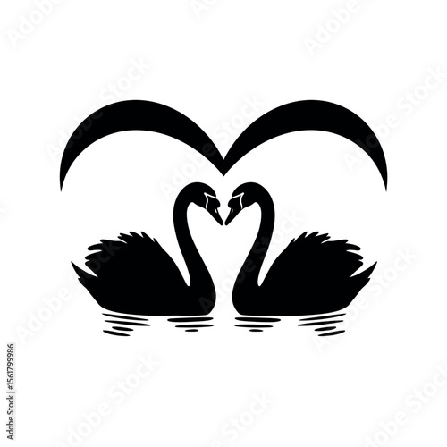 silhouettes of swans making heart