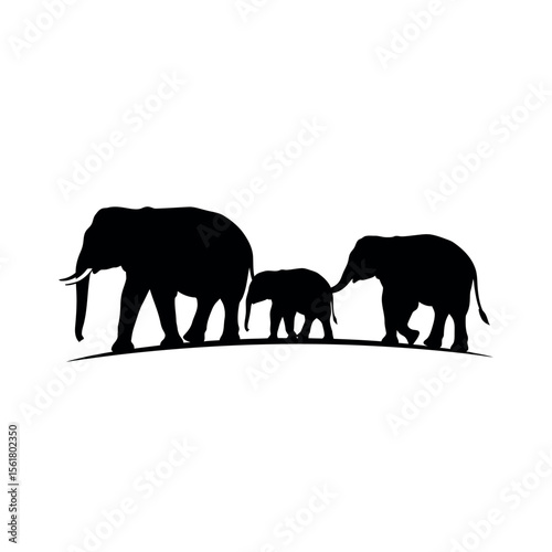 silhouettes of elephants on a white background