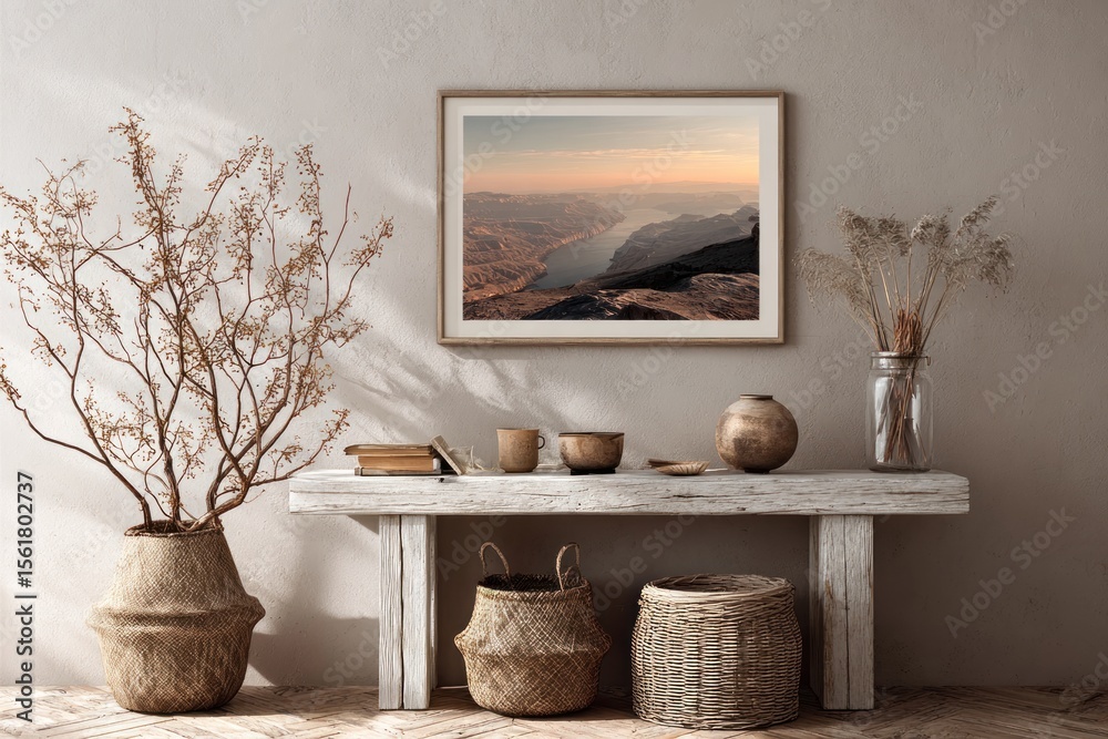 Obraz premium Rustic Interior with Landscape Art