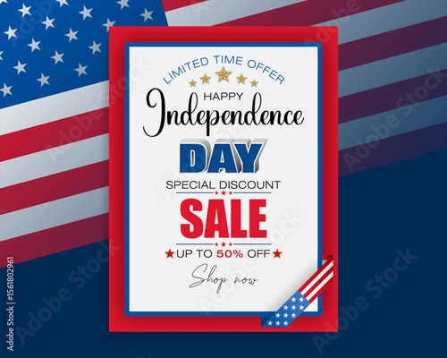 Holiday background with handwriting texts and national flag colors for Fourth of July, American Independence day sales, commercial events; Vector illustration.