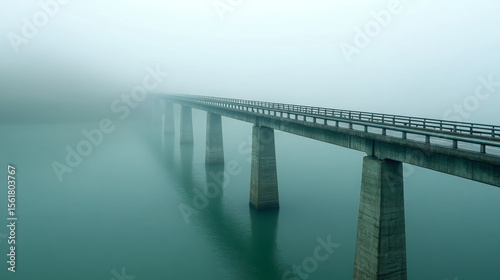 Wallpaper Mural Misty bridge fog water calm tranquil long concrete serene morning landscape Torontodigital.ca