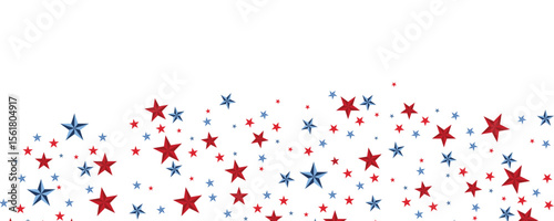 paper stars in USA flag colors Happy 4th of July, USA Independence Day vector banner template. White background. Material design for greeting card, flyer layout, poster.