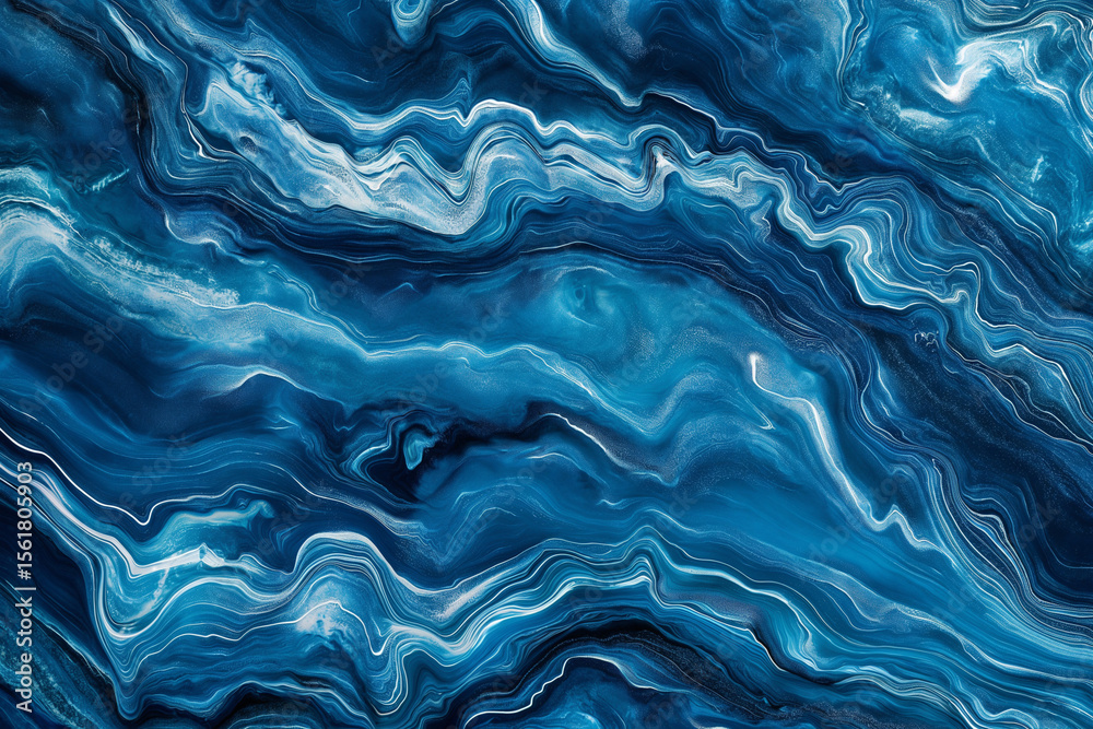 Obraz premium Waves of blue and white paint create a mesmerizing abstract artwork showcasing fluid movement and depth. Generative AI