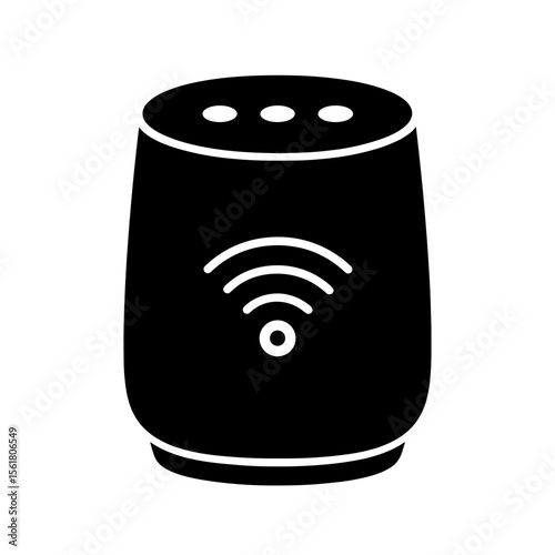 Solid icon of smart speaker with Wi-Fi signal – voice assistant device