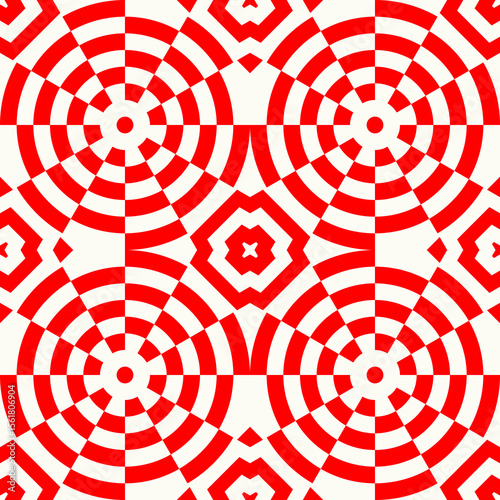 Crossing circles, curves, kites ornament. Linear seamless pattern. Abstract background. Mosaic vector. Geometric illustration. Embroidery backdrop. Ethnic image. Tiles motif