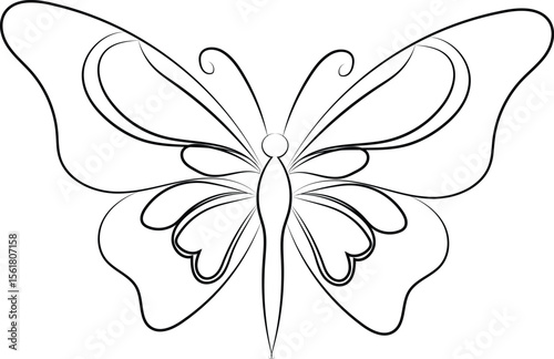 Continuous single line butterfly drawing and one line vector art illustration