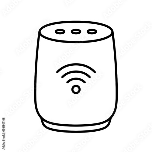 Outline icon of smart speaker with Wi-Fi signal – voice assistant device