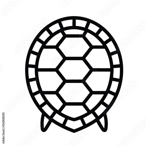 Black and white line style vector illustration of a turtle shell pattern with geometric segments and clean symmetrical design
