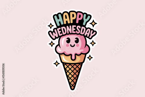 Happy Wednesday ice cream cone design for greeting cards, social media posts, posters, and merchandise with a playful and cheerful theme.