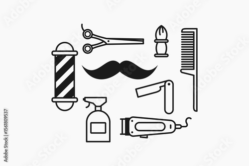 barber shop equipment icon line design set