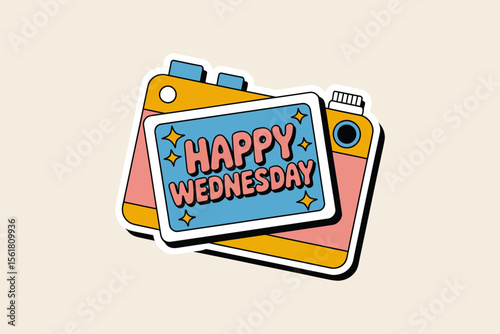 Camera displaying a happy Wednesday message, suitable for social media posts, blogs, and greeting cards for midweek inspiration.