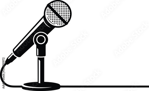 Classic Microphone on Stand Black and White Vector Illustration for Karaoke Concerts and Public Speaking Events Perfect for Graphic Design and Iconography Projects Simple and