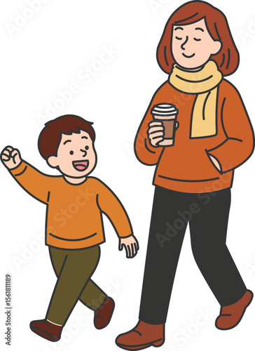 Parent and Child Walking in Autumn