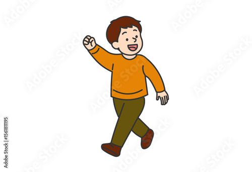 Boy Walking Energetically in Autumn Clothes