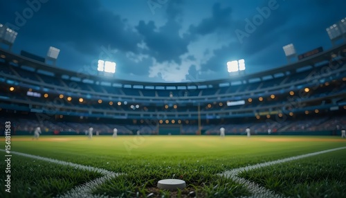 Professional baseball arena with spotlight