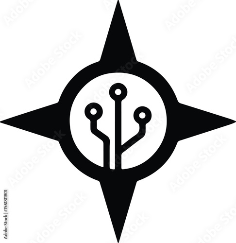Silhouette Compass rose digital circuit vector Illustrator