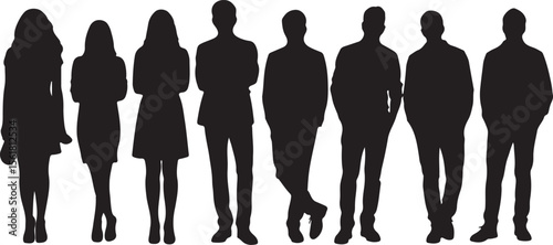 Diverse group of people standing together in a line silhouette