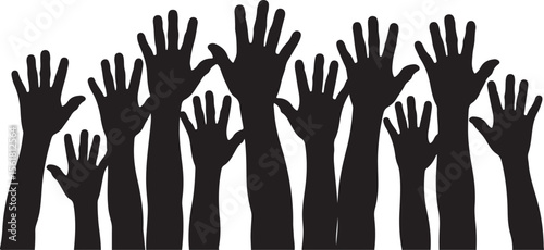 Diverse group of people raising their hands in unity and celebration silhouette