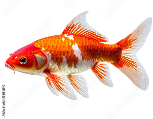 Red and White Koi Fish Swimming Gracefully, Side View, isolated on transparent background