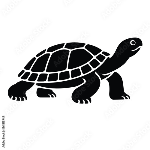 Black and white vector silhouette of a turtle walking from the side view