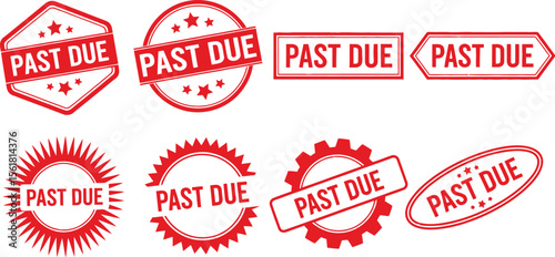 Past due stamp collection vector, overdue payment stamps, late notice seals, red ink past due, overdue marks