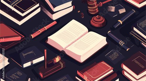 Flat Vector Illustration of Legal Education Books