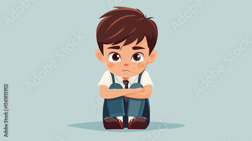 Bored Student in School Uniform Vector Illustration