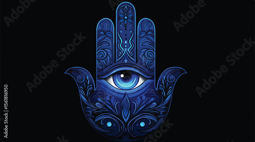 Blue Hamsa with Eye Flat Vector Illustration