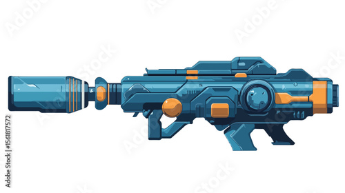 Blue Rocket Launcher Flat Vector Illustration