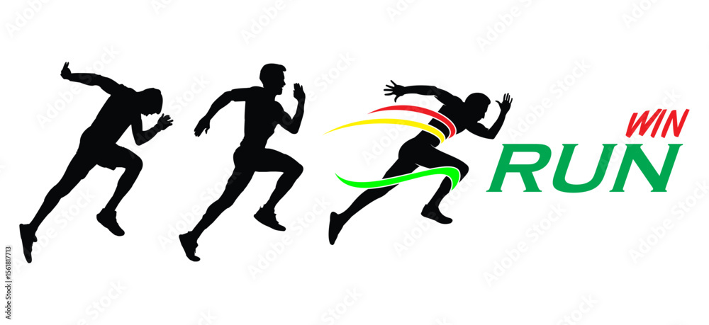 Obraz premium The runner wins by crossing the finish line ribbon on a white background. Sport and fitness motivation
