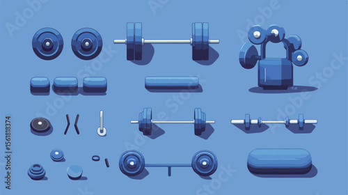 Professional Blue Weight Lifting Gym Equipment Flat Vector Illustration