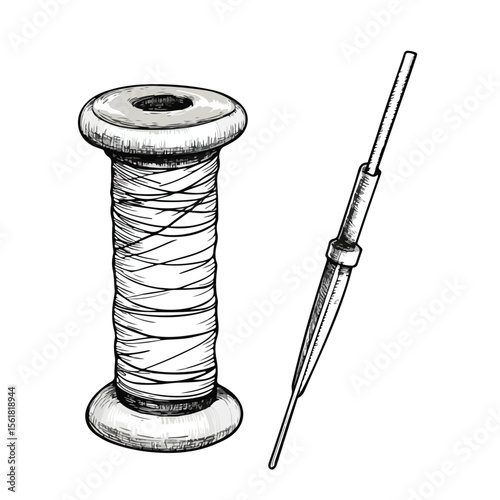 Colorful Cartoon Bobbin and Needle Vector Illustration