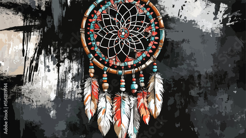 Boho Style Ornamental Dream Catcher with Ethnic Design