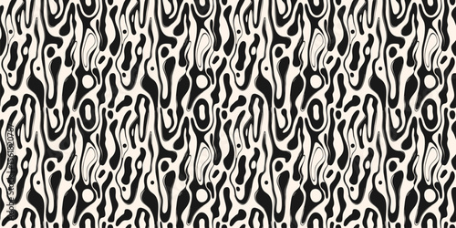 Trendy natural background with liquid lines, fluid shapes, spots, biologic structures. Abstract vector seamless pattern with organic shapes. Funky groovy wavy texture. Black and white repeated design
