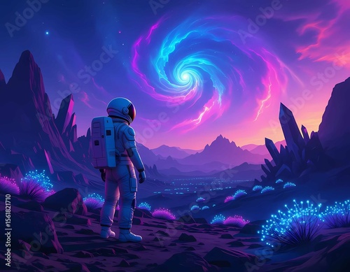 Astronaut Alone Explores Distant Galaxy Wonders, Observing the Boundless Beauty of the Cosmos