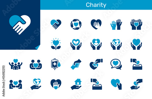 Charity icon collection for humanitarian, donation and volunteering concept, Flat design, Pixel perfect.