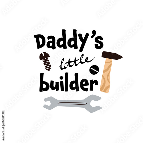 This kids t-shirt features a playful design with cartoon work tools and the amusing quote Daddy's little builder, perfect for children who love to build and create.