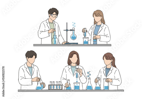 Handdrawn Scientists Doing Research and Experiment in Laboratory Illustration