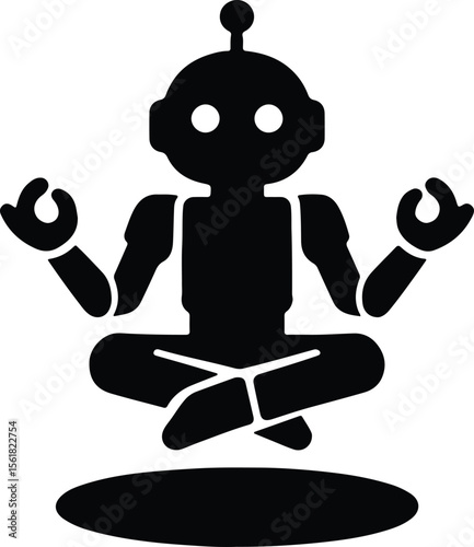 Silhouette robot meditating in lotus position icon vector Illustrator