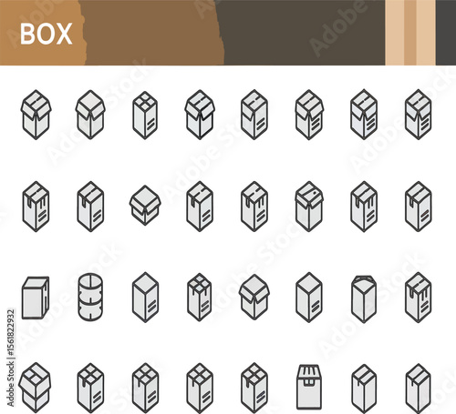 Variety of box designs displayed as icons showcasing diverse packaging options for business and logistics.