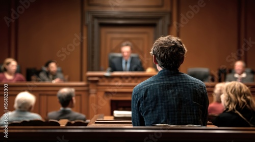 Person Observing Courtroom Proceedings with Judge and Jury Present